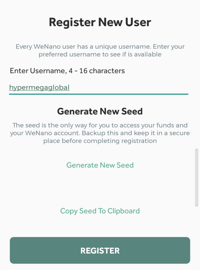 WeNano new user and new seed